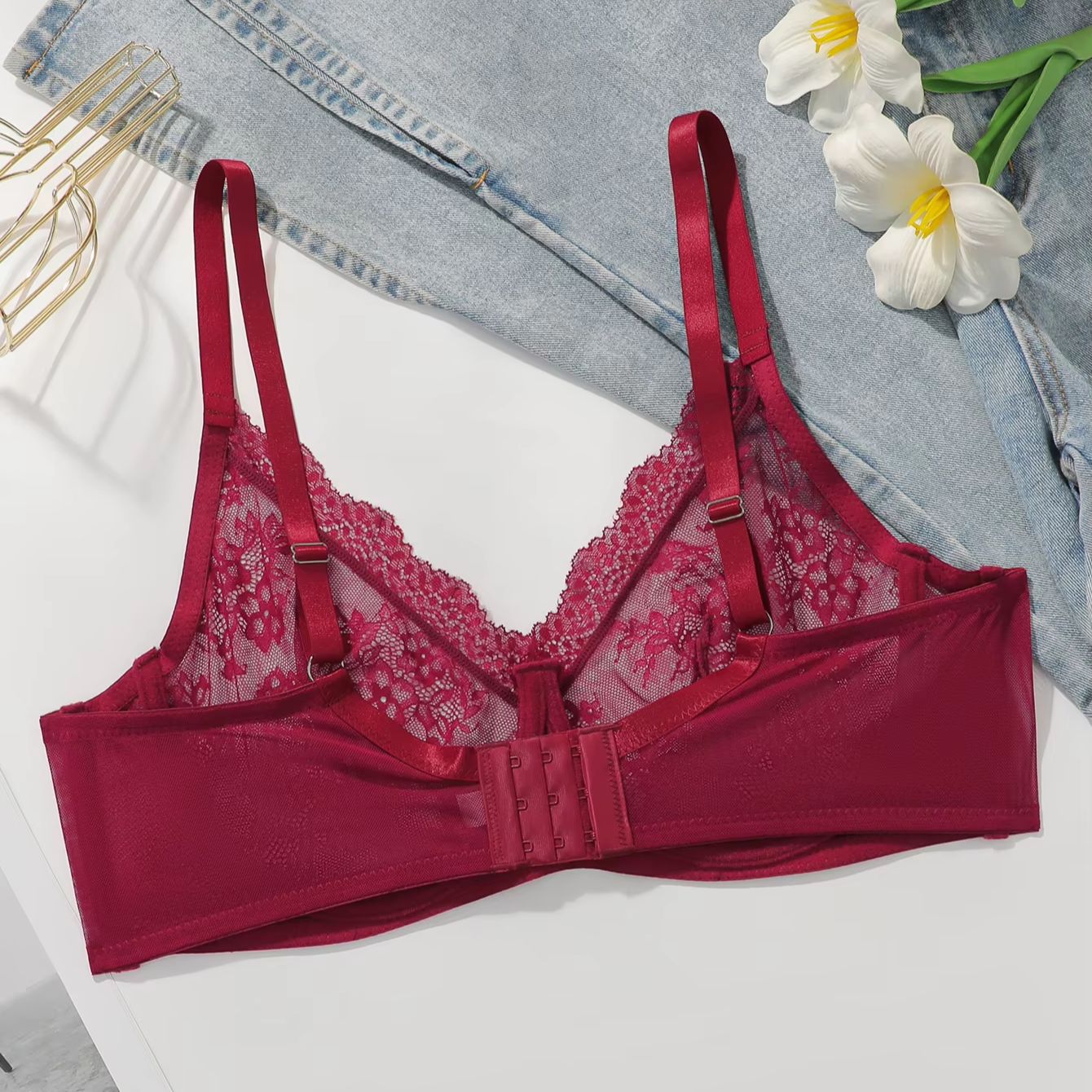 Women Plus Size Red Lace Sheer - Sheer Mesh Bra recension och pris